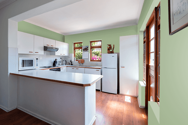 Pretty Photo frame on Soap Green color kitchen interior wall color