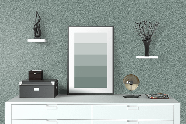 Pretty Photo frame on Quantum Green color drawing room interior textured wall