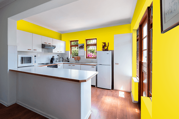 Pretty Photo frame on Super Yellow color kitchen interior wall color