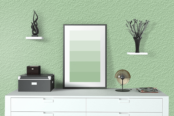 Pretty Photo frame on Mint Cocktail Green color drawing room interior textured wall