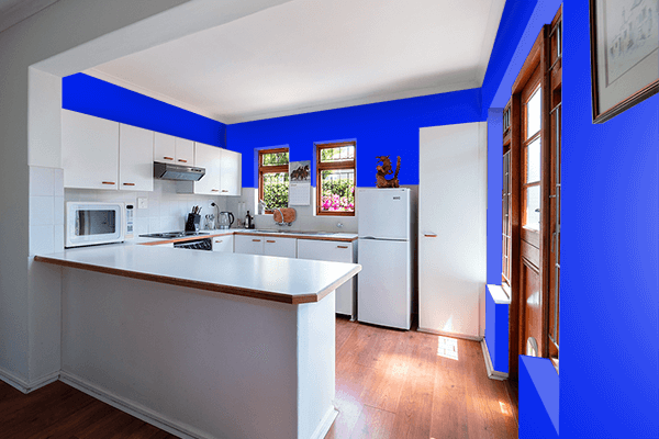Pretty Photo frame on Vibrant Blue color kitchen interior wall color