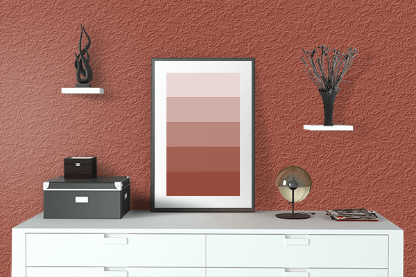 Pretty Photo frame on Reddish Brown color drawing room interior textured wall