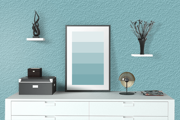 Pretty Photo frame on Angel Blue (Pantone) color drawing room interior textured wall