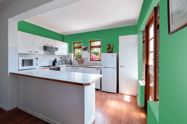 Pretty Photo frame on Medium Green color kitchen interior wall color