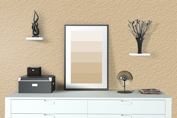 Pretty Photo frame on Golden Fleece (Pantone) color drawing room interior textured wall