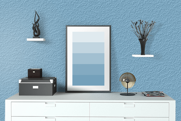 Pretty Photo frame on Baltic Sea color drawing room interior textured wall