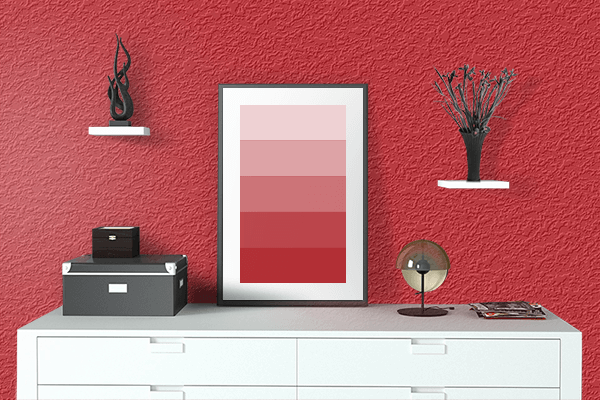 Pretty Photo frame on Amaranth Red color drawing room interior textured wall