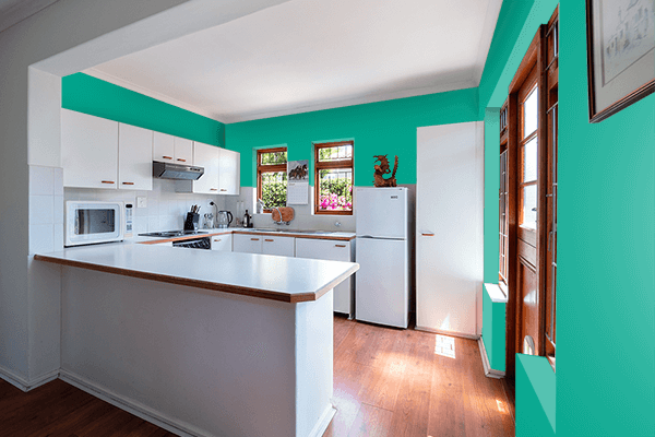 Pretty Photo frame on Caribbean Green color kitchen interior wall color