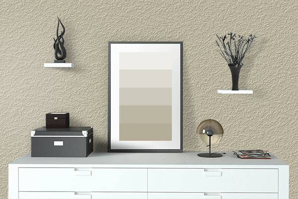 Pretty Photo frame on Dirty Blonde color drawing room interior textured wall
