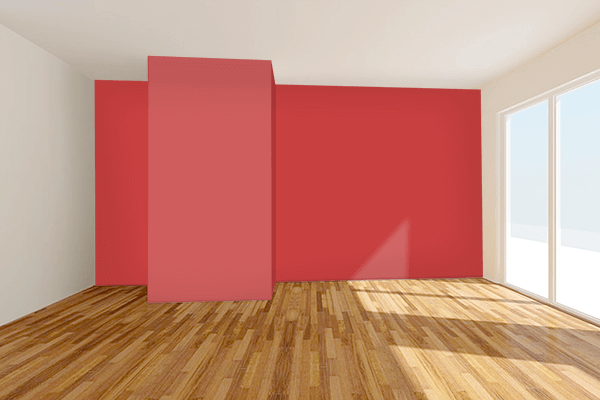 Pretty Photo frame on Kokam Red color Living room wal color