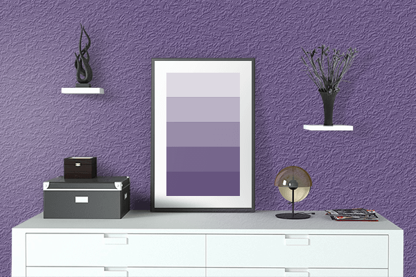 Pretty Photo frame on Cashmere Purple color drawing room interior textured wall