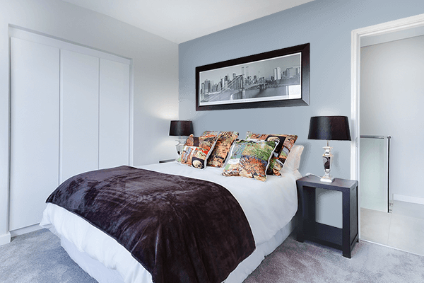 Pretty Photo frame on Petrel Blue Grey color Bedroom interior wall color
