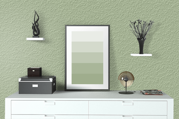 Pretty Photo frame on Foam Green color drawing room interior textured wall