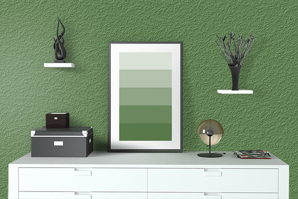 Pretty Photo frame on May Green color drawing room interior textured wall