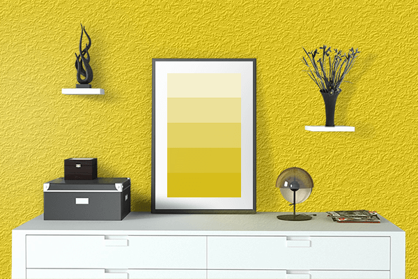 Pretty Photo frame on Ukraine Yellow color drawing room interior textured wall