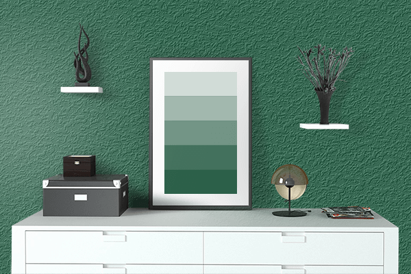 Pretty Photo frame on Earth Green color drawing room interior textured wall