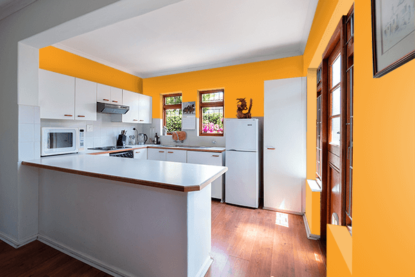 Pretty Photo frame on Perfect Orange color kitchen interior wall color
