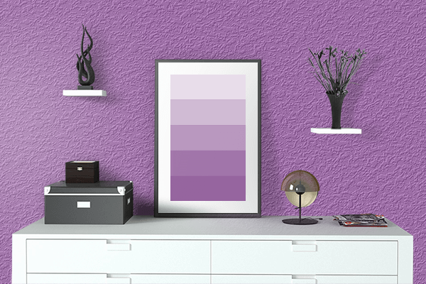 Pretty Photo frame on Sunset Purple color drawing room interior textured wall