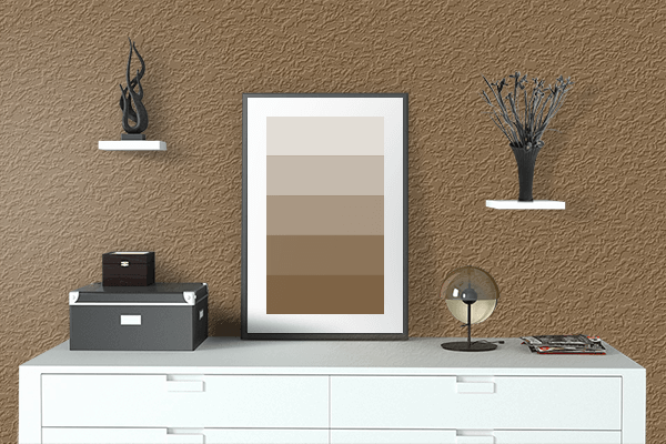 Pretty Photo frame on Oak Brown color drawing room interior textured wall