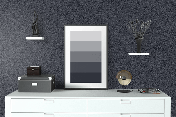 Pretty Photo frame on Dark Gunmetal Grey color drawing room interior textured wall