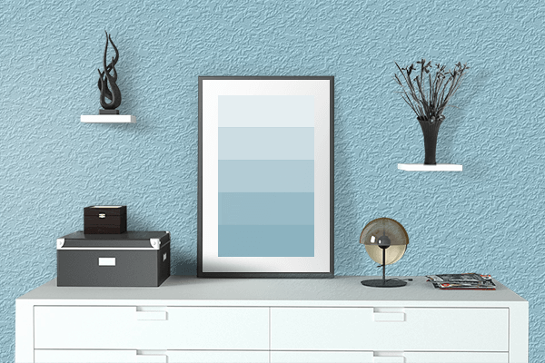 Pretty Photo frame on Light Blue (RAL Design) color drawing room interior textured wall