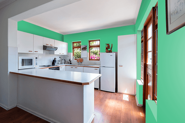Pretty Photo frame on Malachite Green color kitchen interior wall color