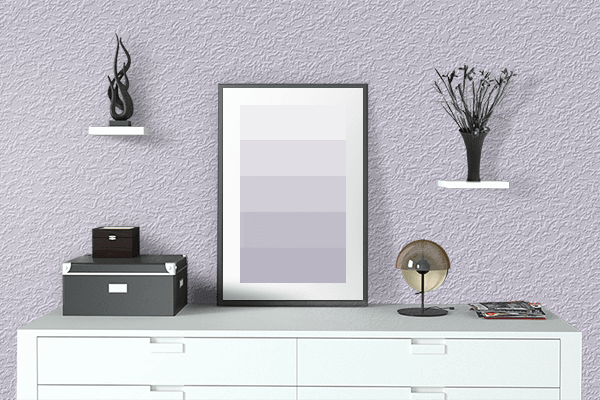 Pretty Photo frame on Powder Viola White color drawing room interior textured wall