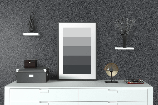 Pretty Photo frame on Arctic Black color drawing room interior textured wall