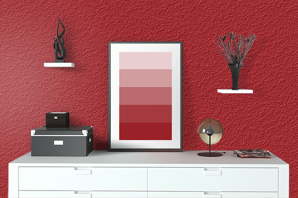 Pretty Photo frame on Intense Ruby Red color drawing room interior textured wall