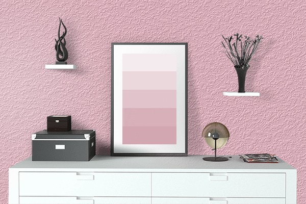 Pretty Photo frame on Simple Pink color drawing room interior textured wall