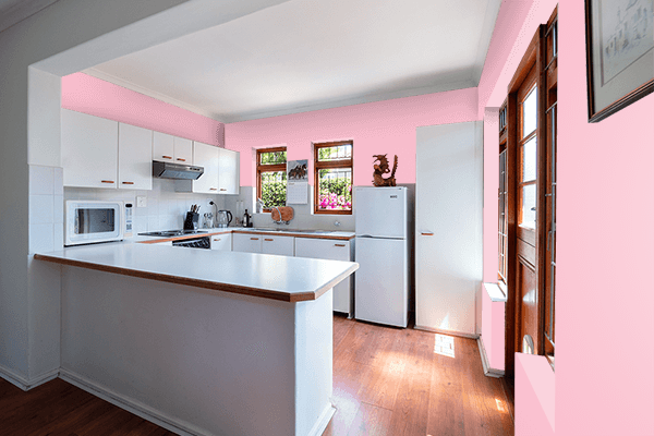 Pretty Photo frame on Simple Pink color kitchen interior wall color