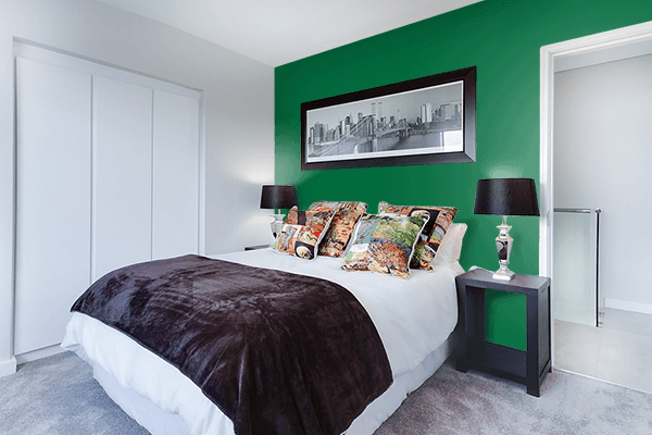 Pretty Photo frame on Frog Green color Bedroom interior wall color