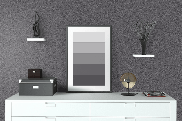 Pretty Photo frame on Blackened Pearl color drawing room interior textured wall