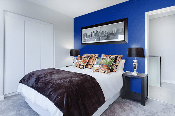 Pretty Photo frame on Dark Sea Blue color Bedroom interior wall color
