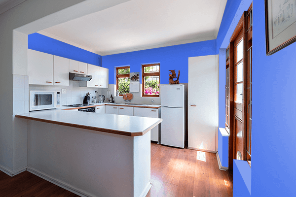 Pretty Photo frame on Original Blue color kitchen interior wall color