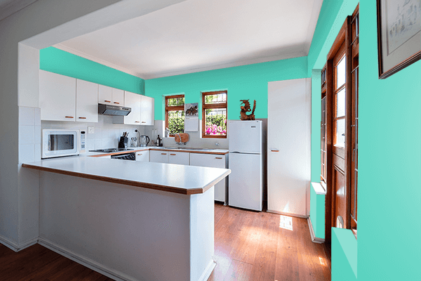 Pretty Photo frame on Bay Green color kitchen interior wall color