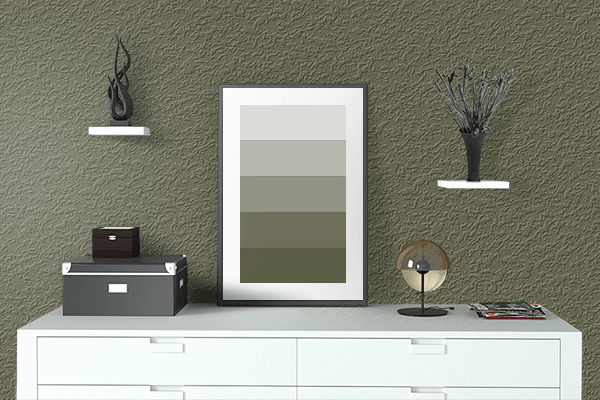 Pretty Photo frame on Light Army Green color drawing room interior textured wall