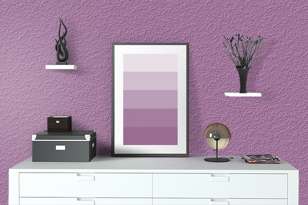 Pretty Photo frame on Rare Purple color drawing room interior textured wall