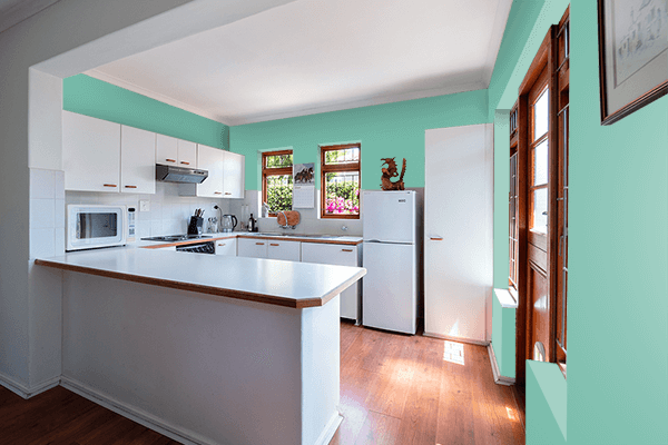 Pretty Photo frame on Retro Turquoise color kitchen interior wall color