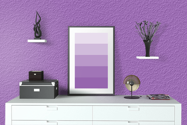 Pretty Photo frame on Light Purple color drawing room interior textured wall