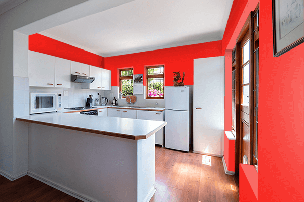 Pretty Photo frame on Neon Red color kitchen interior wall color