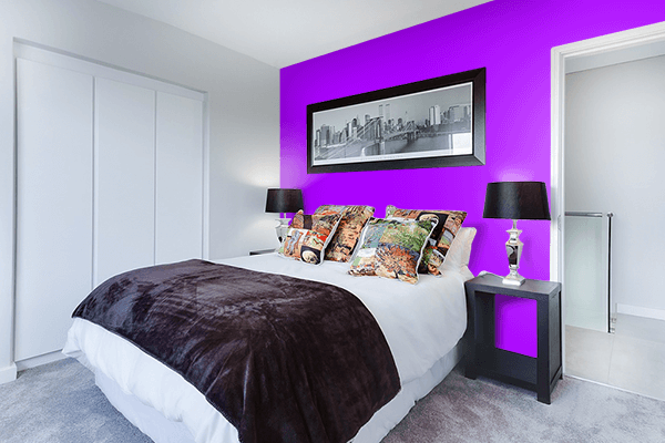 Pretty Photo frame on Vibrant Purple color Bedroom interior wall color