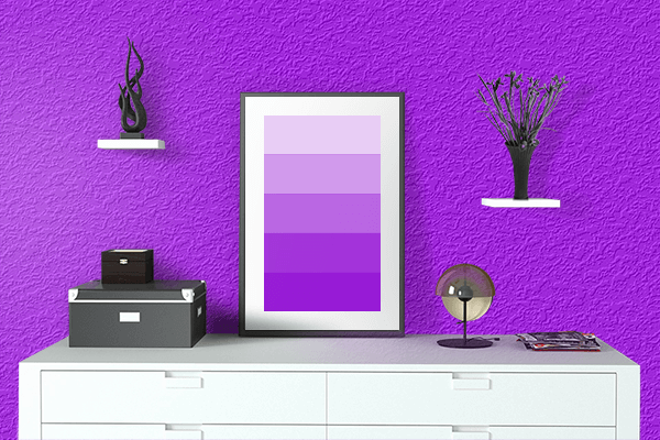 Pretty Photo frame on Vibrant Purple color drawing room interior textured wall