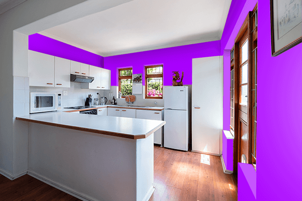 Pretty Photo frame on Vibrant Purple color kitchen interior wall color