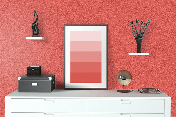 Pretty Photo frame on Orange-Red (Crayola) color drawing room interior textured wall