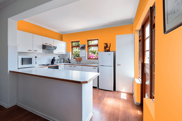 Pretty Photo frame on Deep Saffron color kitchen interior wall color