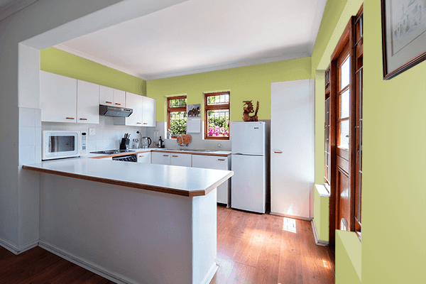 Pretty Photo frame on Green Banana color kitchen interior wall color
