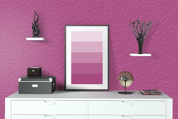 Pretty Photo frame on Rose Violet color drawing room interior textured wall