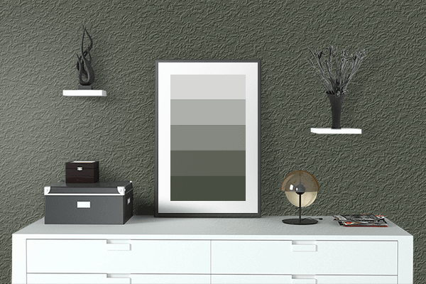 Pretty Photo frame on Arame Seaweed Green color drawing room interior textured wall
