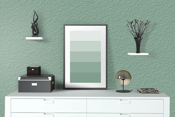 Pretty Photo frame on Ceramic Green color drawing room interior textured wall